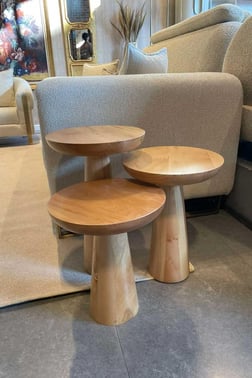 Reyo 3'lü Mushroom Zigon Sehpa Naturel Ahşap Ihlamur Ağacı Mantar Sehpa