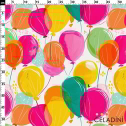 Beyaz Fon Uçan Balon Desenli Kumaş