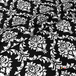 Siyah Beyaz Büyük Damask Desenli Kumaş