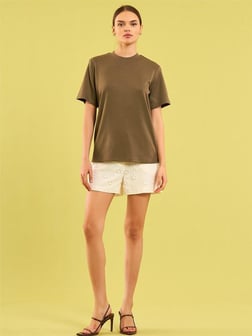 LEFON Kadın Bisiklet Yaka Oversize Kısa Kollu Tişört 050642