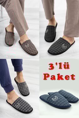Modafrato 3'LÜ Paket Motif Erkek Terlik Ev Terliği PAKET ÜRÜN