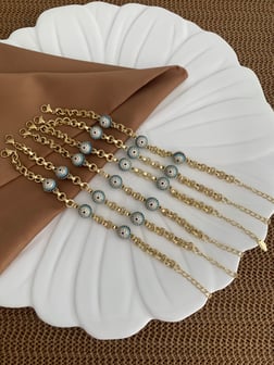 Vip 14k Zirkon Taşlı Mavi Nazar Sıralı Bileklik