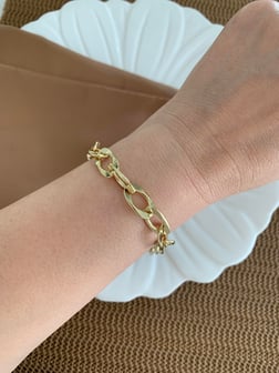 Vip Gold Büyük Oval Zincirli Bileklik