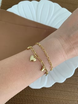 Vip Gold İkili Kalp Charm Bileklik