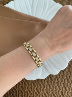 Vip Gold Kalın Zirkon Taşlı Kare İç İçe Geçme Bileklik