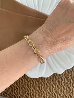 Vip Gold  Oval İç İçe Geçme Zincirli Bileklik