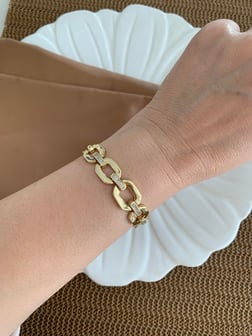 Vip Gold  Plaka Zirkon Taşlı Beşgen Sıralı Tasarım Bileklik