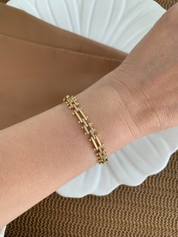 Vip Gold Zirkon Taşlı Çubuk Sıralı Bileklik