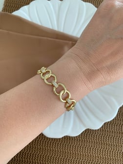 Vip Gold Zirkon Taşlı İç İçe Geçme Daire Sıralı Bileklik