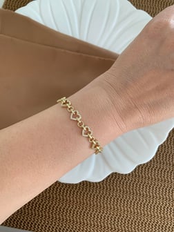 Vip Gold Zirkon Taşlı Mini Kalp Sıralı Bileklik
