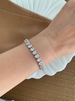 Vip Gümüş Oval Baget Tek Taş Sıralı Bileklik