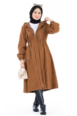 Waist Tunnel Woolen coat-Tan