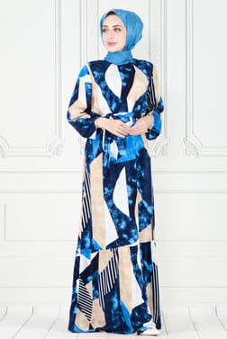 Viscose dress with belt - blue