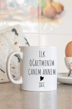 Öğretmen Anneye Hediye Beyaz Kupa Bardak