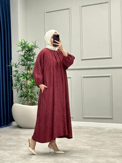 Odessa Piliseli Elbise -Bordo