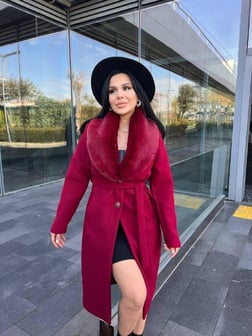 West Kürk Detaylı Kaşe Kaban Bordo