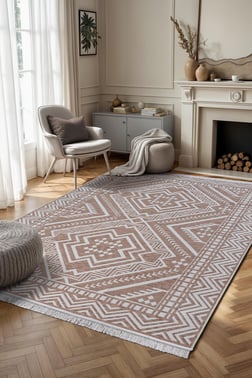 KİLİM SARAZ HALI Bohem Touch Serisi Çift Taraflı Dokuma Pamuklu Kilim 1701 Bej