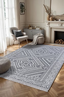 KİLİM SARAZ HALI Bohem Touch Serisi Çift Taraflı Dokuma Pamuklu Kilim 1701 Siyah
