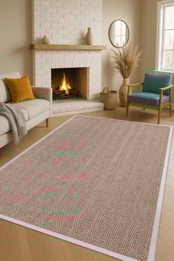 Sisal Hasır Halı ModelleriSARAZ HALI0408-Bej Kumaş Bordür Sisal Halı Kilim Hav Toz Vermez Kolay Temizlenen Hasır Kilim