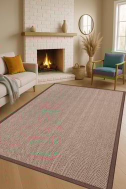 Sisal Hasır Halı ModelleriSARAZ HALI0408-Kahve Kumaş Bordür Sisal Halı Kilim Hav Toz Vermez Kolay Temizlenen Hasır Kilim