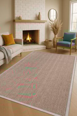 Sisal Hasır Halı ModelleriSARAZ HALI0408-Krem Kumaş Bordür Sisal Halı Kilim Hav Toz Vermez Kolay Temizlenen Hasır Kilim