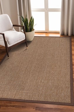 Sisal Hasır Halı ModelleriSARAZ HALI0465-Kahverengi Kumaş Bordür Sisal Halı Kilim Hav Toz Vermez Kolay Temizlenen Hasır Kilim