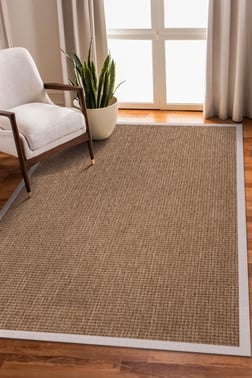 Sisal Hasır Halı ModelleriSARAZ HALI0465-Krem Kumaş Bordür Sisal Halı Kilim Hav Toz Vermez Kolay Temizlenen Hasır Kilim