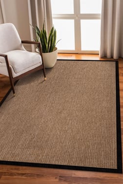 Sisal Hasır Halı ModelleriSARAZ HALI0465-Siyah Kumaş Bordür Sisal Halı Kilim Hav Toz Vermez Kolay Temizlenen Hasır Kilim