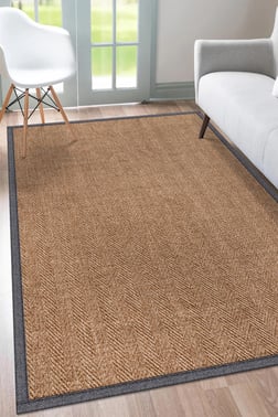 Sisal Hasır Halı ModelleriSARAZ HALI0503-Gri Kumaş Bordür Sisal Halı Kilim Hav Toz Vermez Kolay Temizlenen Hasır Kilim
