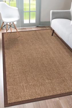 Sisal Hasır Halı ModelleriSARAZ HALI0503-Kahve Kumaş Bordür Sisal Halı Kilim Hav Toz Vermez Kolay Temizlenen Hasır Kilim