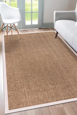 Sisal Hasır Halı ModelleriSARAZ HALI0503-Krem Kumaş Bordür Sisal Halı Kilim Hav Toz Vermez Kolay Temizlenen Hasır Kilim