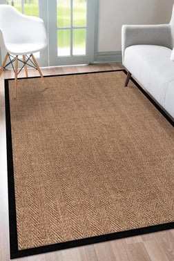 Sisal Hasır Halı ModelleriSARAZ HALI0503-Siyah Kumaş Bordür Sisal Halı Kilim Hav Toz Vermez Kolay Temizlenen Hasır Kilim