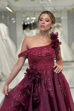 Bordo Asimetrik Yaka Nişanlık 7979