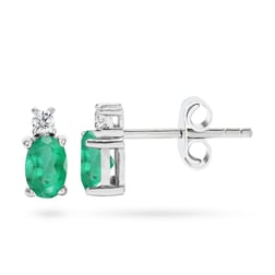 Goldstore-0.08 ct. Pırlanta Zümrüt Küpe
