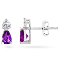Goldstore-Ametist Taşlı 0.12 ct. Pırlanta Klasik Küpe