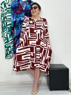 Almada Gömlek Elbise & Tunik Bordo Desen
