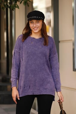 Mor Yırtık Model Triko