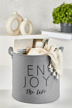 Büyük Boy Silindir Gri Sepet - 30 x 31 cm
