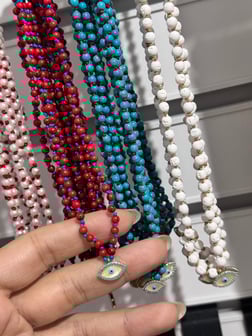 Kırmızı boncuk zircon göz kolye
