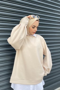 Bisiklet Yaka Scuba Sweat Taş