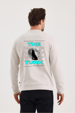 FİHA/2080 UNISEX ÖN ARKA BASKILI SIFIR YAKA SWEAT - TAŞ