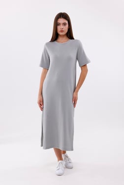 FİHA/3053-KADIN UZUN ELBİSE - ULTIMATE GRAY