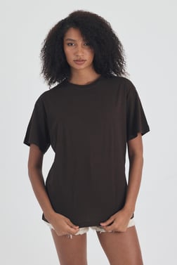 FİHA/3095-KADIN OVERSIZE T-SHIRT - KAHVE