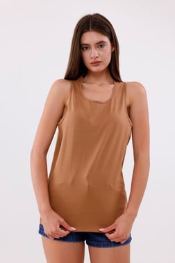 FİHA/3096-UNISEX SIFIR KOL ATLET - AÇIK KAHVE