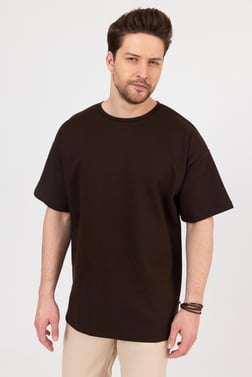 FİHA/7031-ERKEK DOUBLEFACE İNTERLOK OVERSIZE TSHIRT - KAHVE
