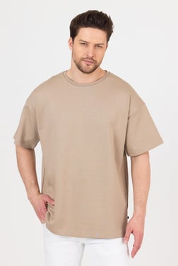 FİHA/7031-ERKEK DOUBLEFACE İNTERLOK OVERSIZE TSHIRT - TAŞ