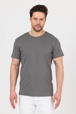 FİHA/7032-UNISEX RİBANA COMPACT PENYE SIFIR YAKA TSHIRT - FÜME