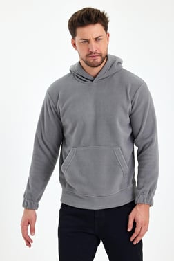 FİHA/8811-ERKEK POLAR KAPŞONLU KANGURU CEPLİ SWEAT - GRİ