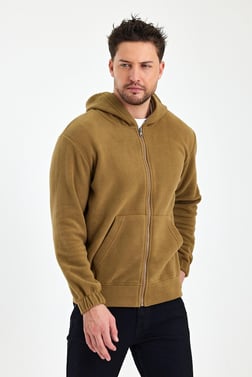 FİHA/8967-ERKEK POLAR FERMUARLI KOLU LASTIKLI SWEAT - AÇIK KAHVE