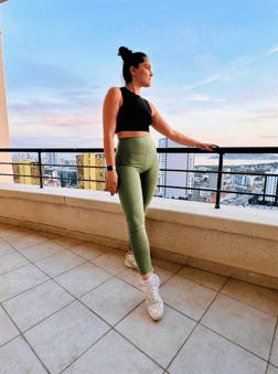 Yüksek Bel Toparlayıcı Spor Tayt Yosun Yeşili